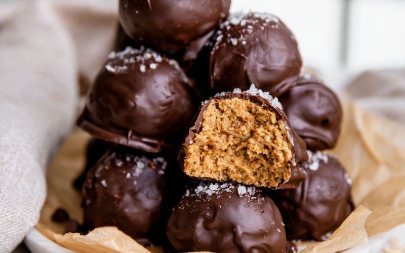 Chocolate Covered Oatmeal Peanut Butter Protein Balls