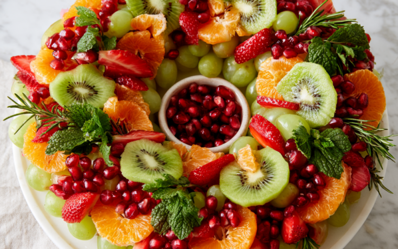 Christmas Wreath Fruit Salad Recipe-Cake Stand