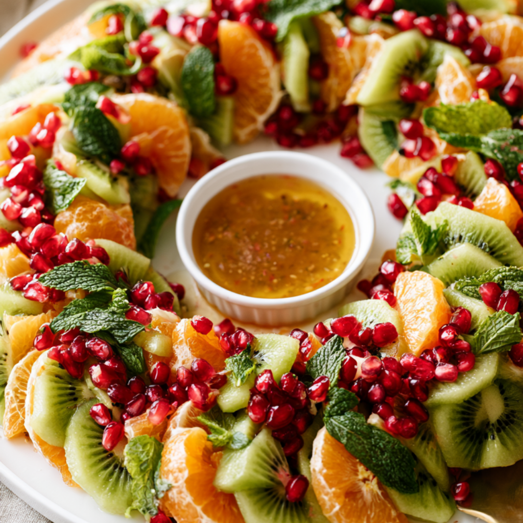 Christmas Wreath Fruit Salad Recipe-Closeup