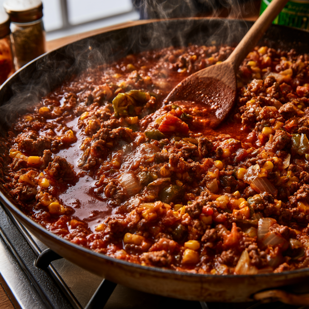 Cornbread Casserole with Ground Beef-filling