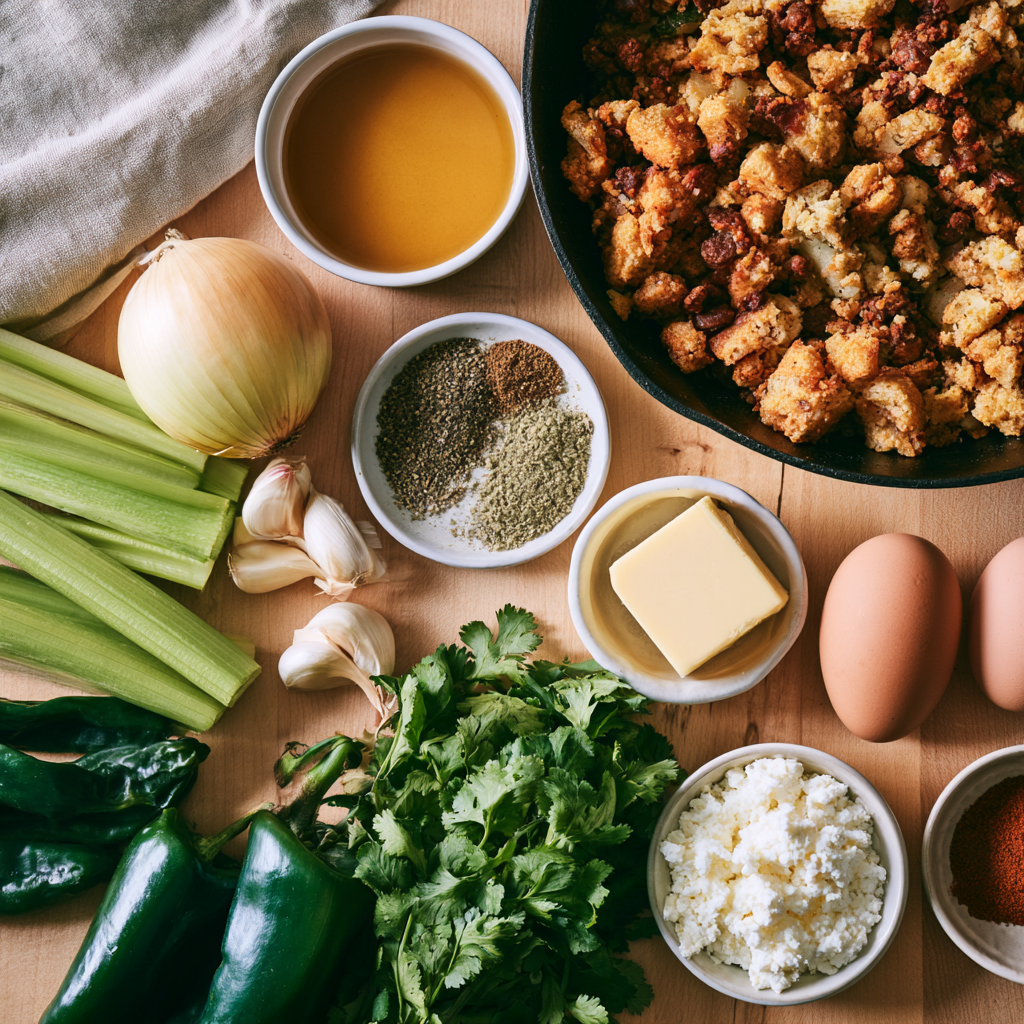 Cornbread Stuffing with Chorizo, Chiles, and Cilantro Recipe-ingredients