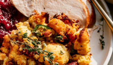 Cornbread Stuffing with Chorizo, Chiles, and Cilantro Recipe-plated