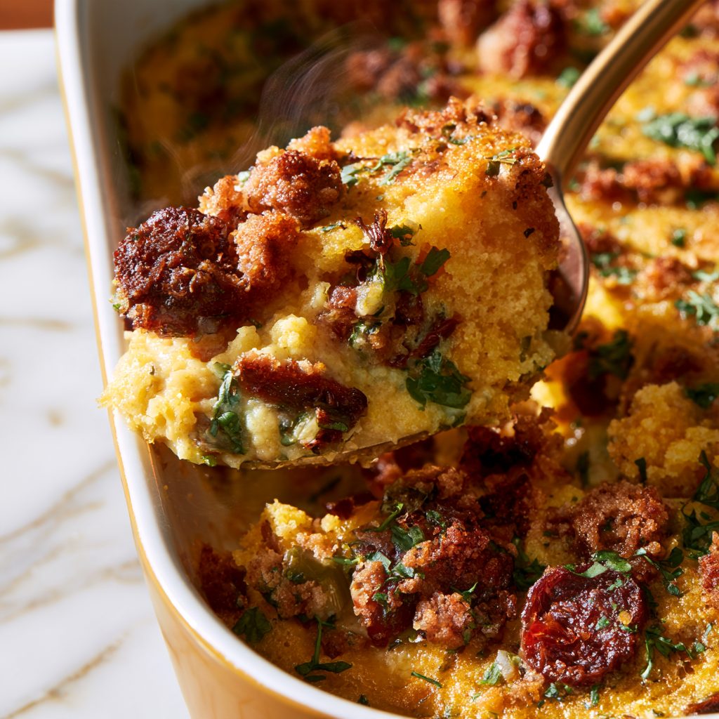 Cornbread Stuffing with Chorizo, Chiles, and Cilantro Recipe