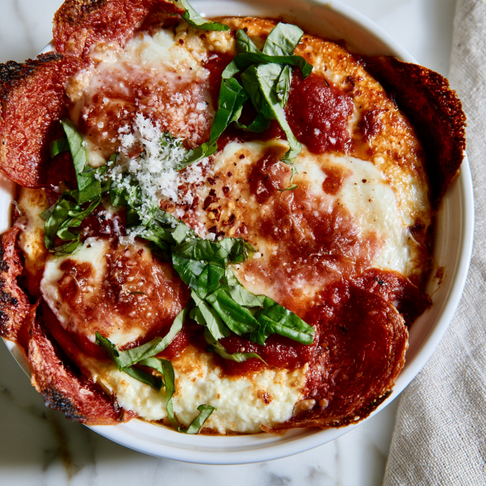 Cottage Cheese Pizza Bowl-broiled