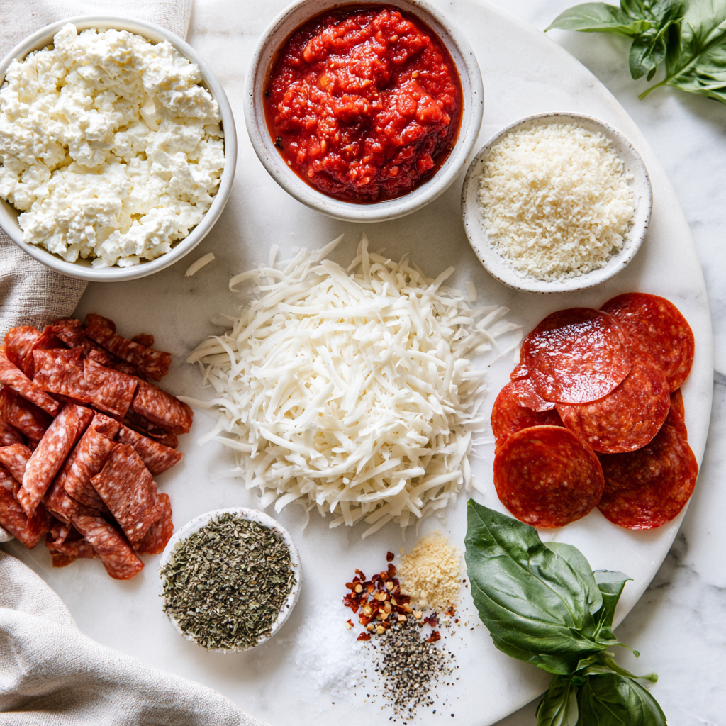 Cottage Cheese Pizza Bowl-ingredients