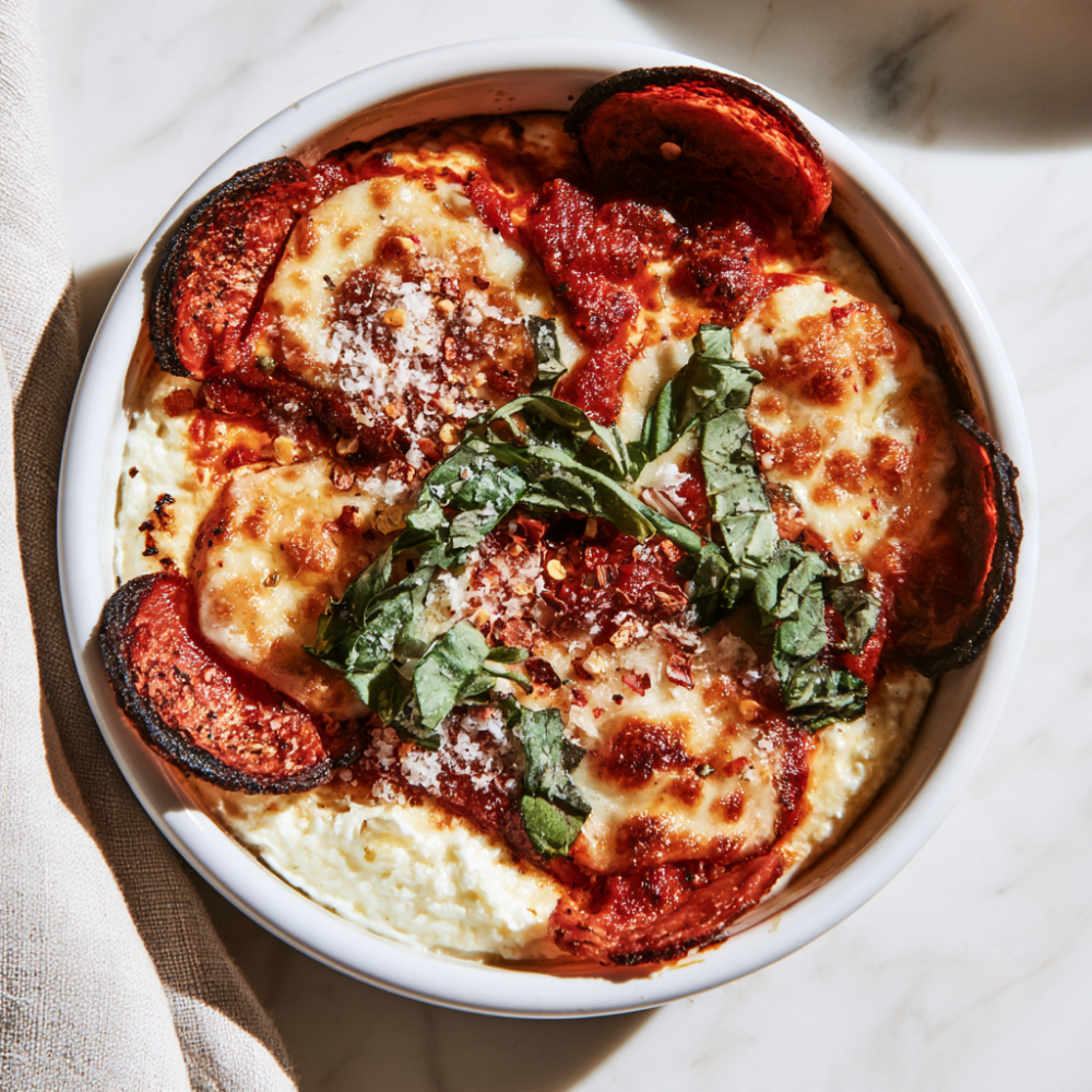 Cottage Cheese Pizza Bowl-served