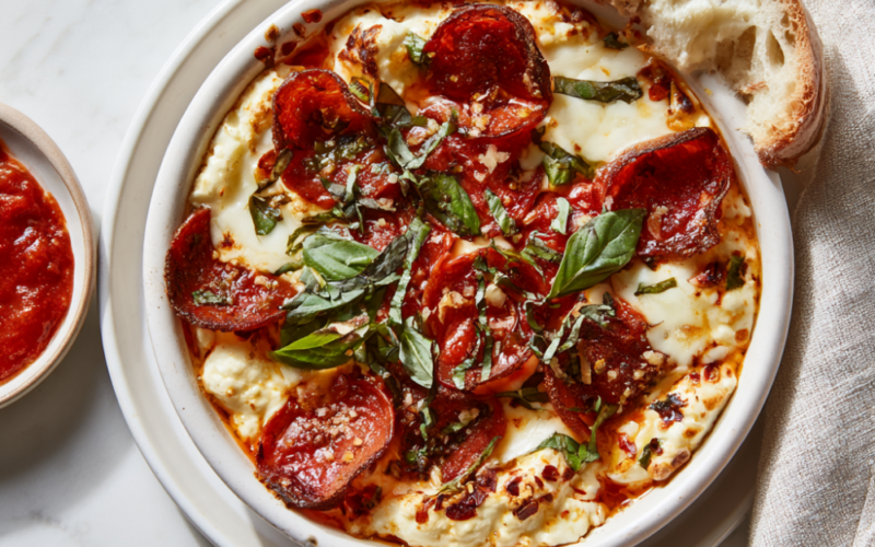 Cottage Cheese Pizza Bowl-with bread