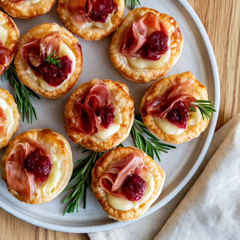Cranberry Brie Bites with Prosciutto-platter