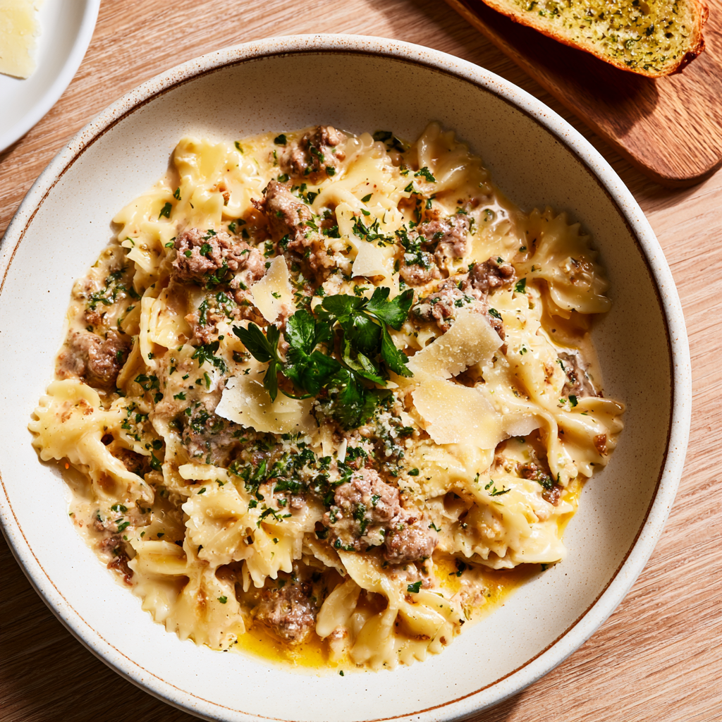 Creamy Beef and Bow Tie Pasta Recipe-bowl