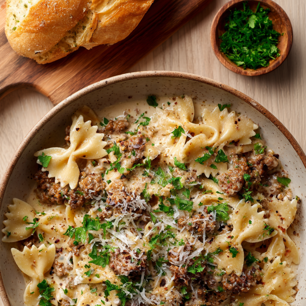 Creamy Beef and Bow Tie Pasta Recipe-serving suggestions