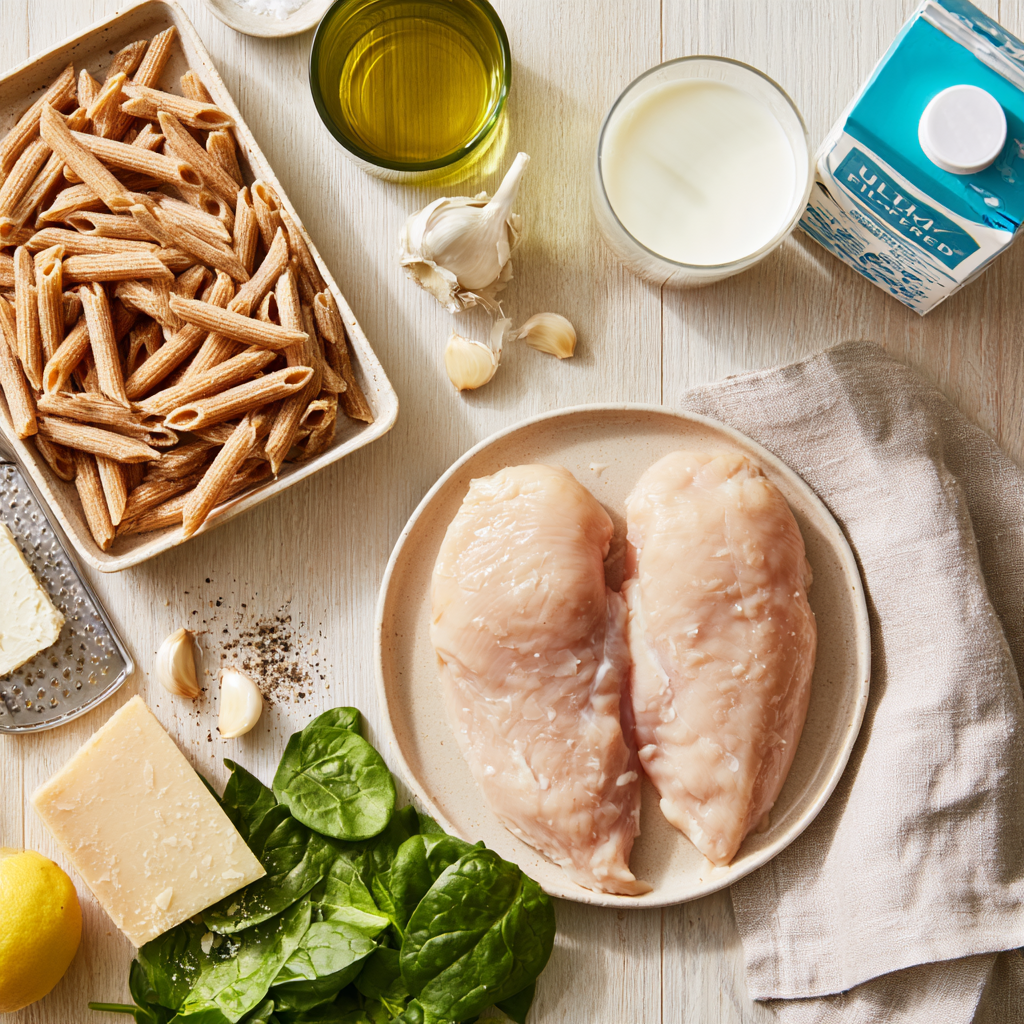 Creamy Garlic Parmesan Chicken Pasta-ingredients