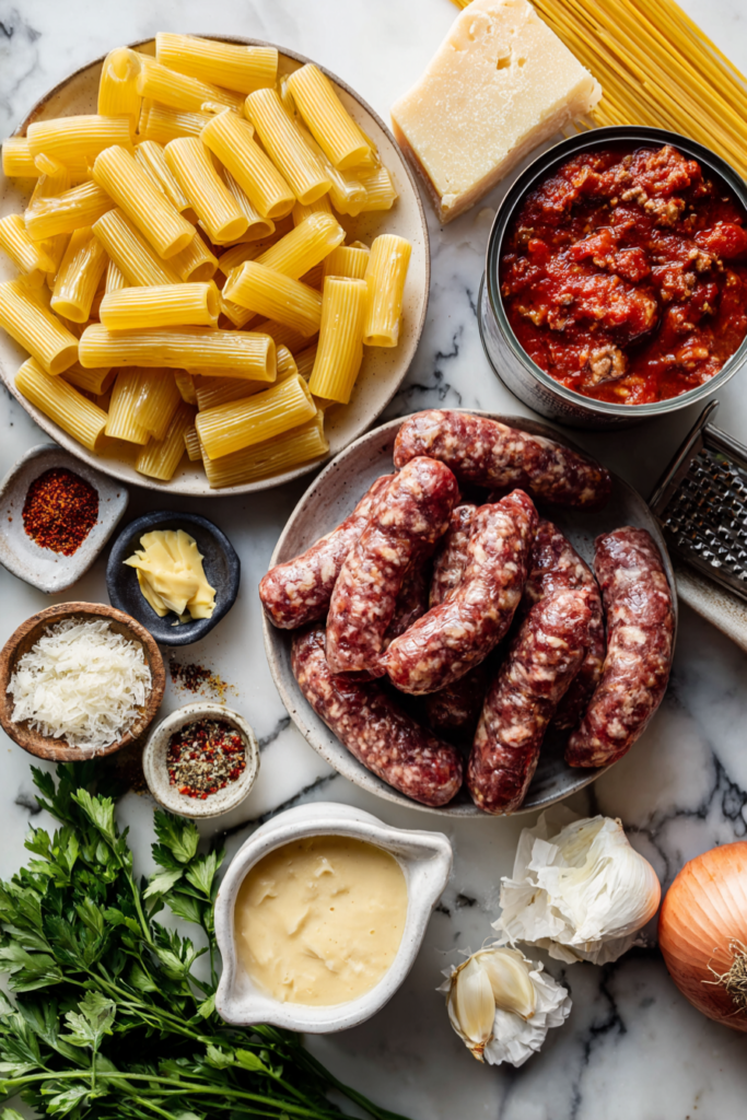 Creamy Italian Sausage Rigatoni-ingredients