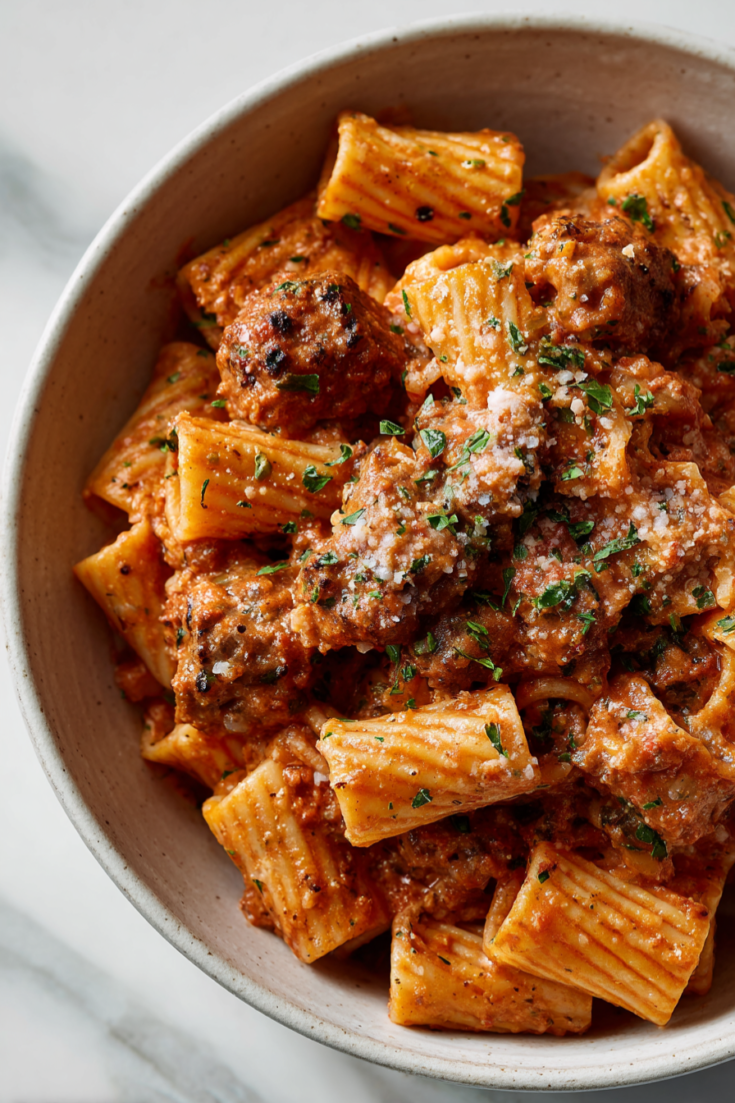 Creamy Italian Sausage Rigatoni-served