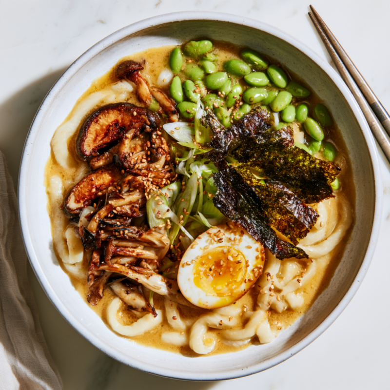 Creamy Miso Udon Noodle Recipe-served