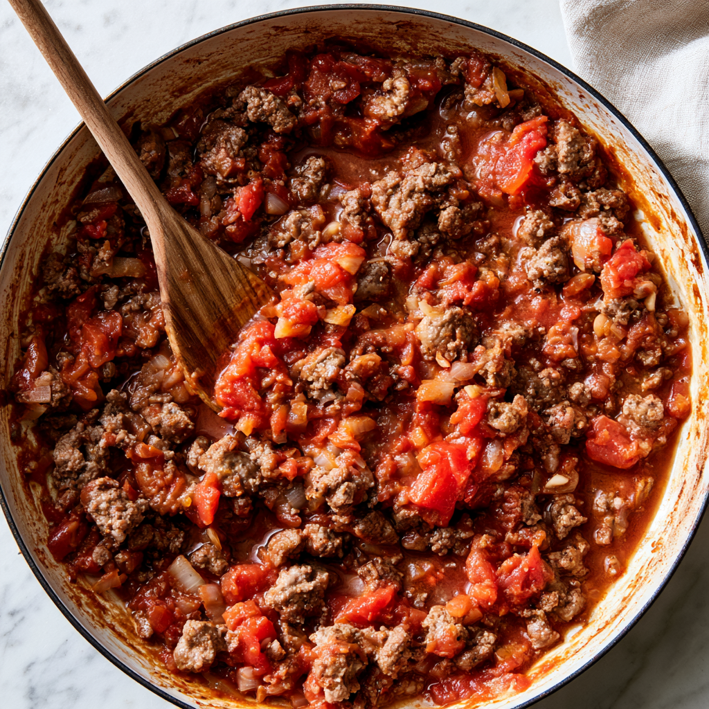 Creamy Tomato Garlic Parmesan Ground Beef Bowtie Pasta Recipe-Process