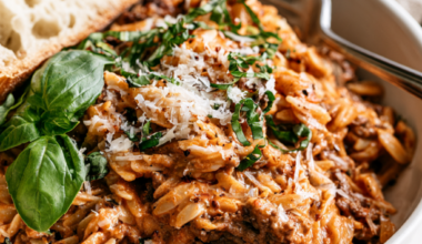 Creamy Tomato Ground Beef Orzo-served