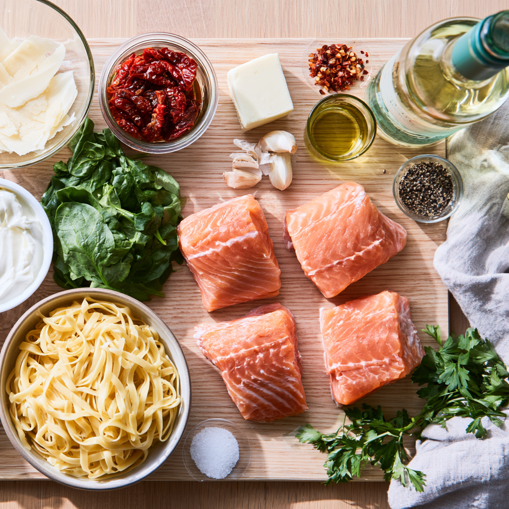 Creamy Tuscan Salmon Pasta-ingredients