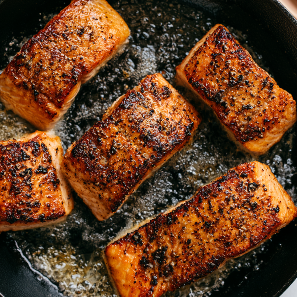 Creamy Tuscan Salmon Pasta-searing salmon
