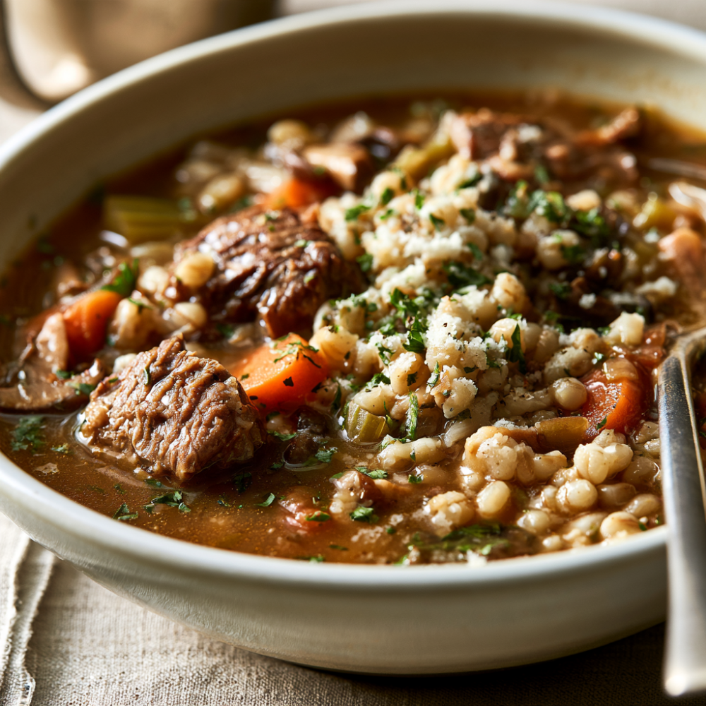 Crockpot Beef Barley Soup-served