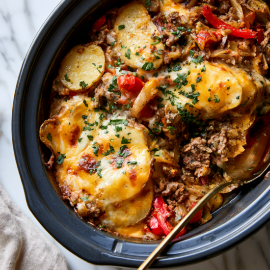Crockpot Cheesesteak Potato Casserole Recipe