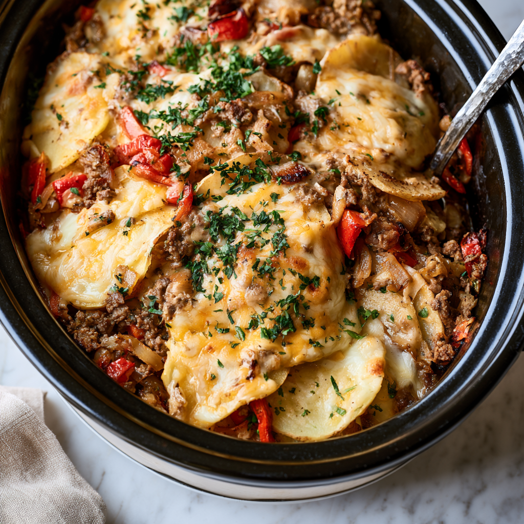 Crockpot Cheesesteak Potato Casserole Recipe-slow cooker