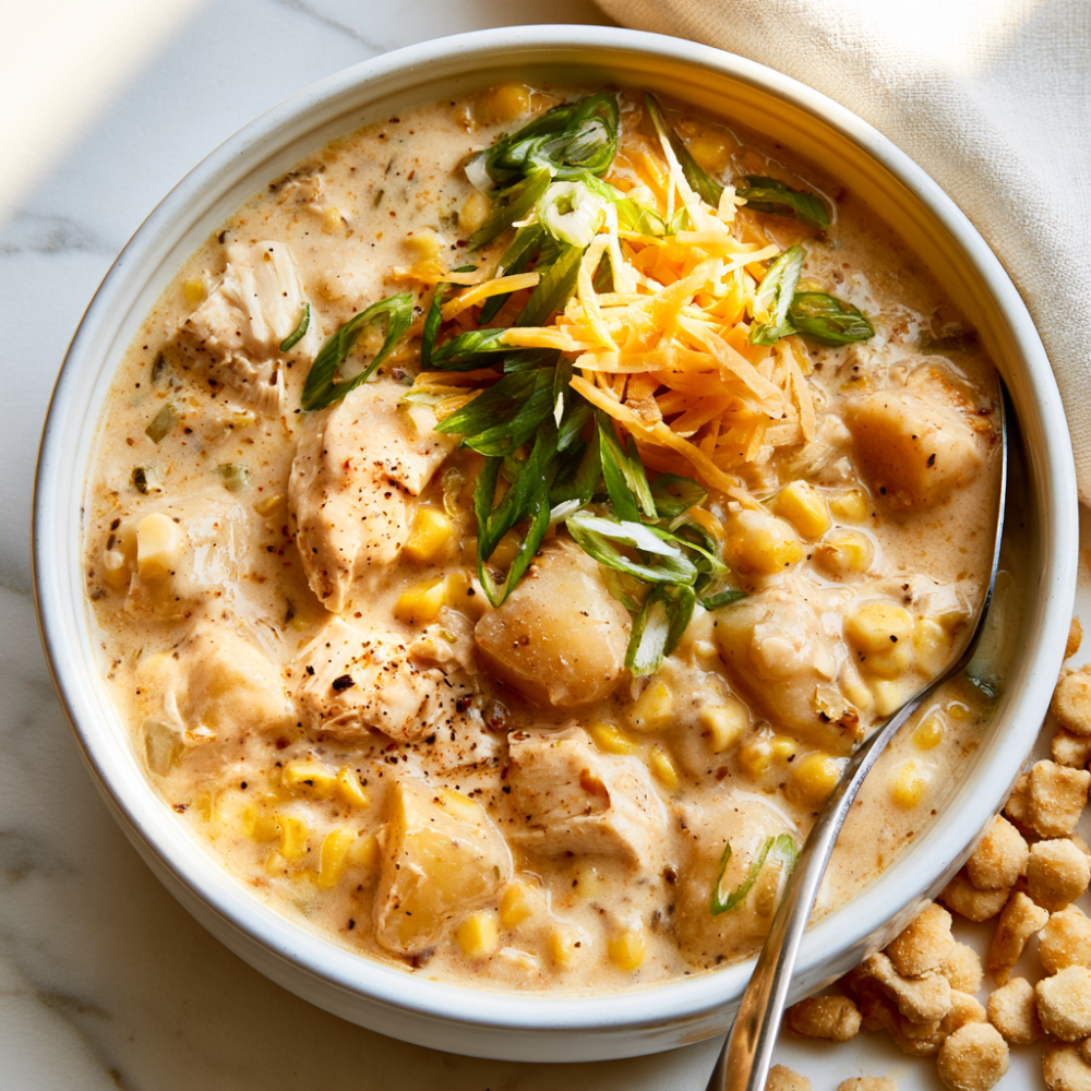 Crockpot Chicken Corn Chowder-served