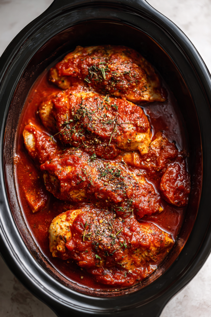 Crockpot Chicken Parmesan Pasta-process