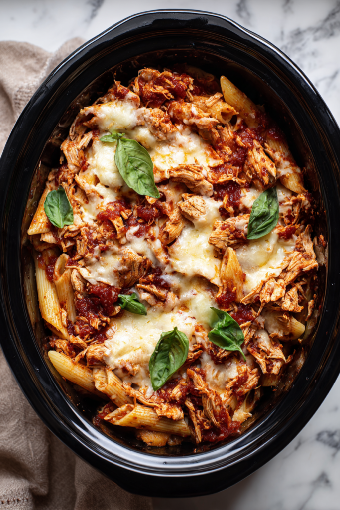 Crockpot Chicken Parmesan Pasta-slow cooker