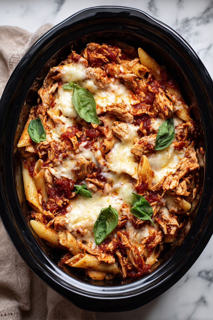 Crockpot Chicken Parmesan Pasta-slow cooker