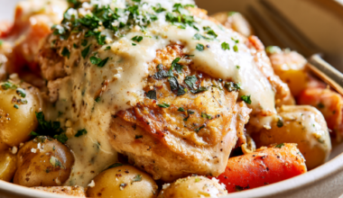Crockpot Chicken Thighs and Potatoes with garlic Parmesan sauce