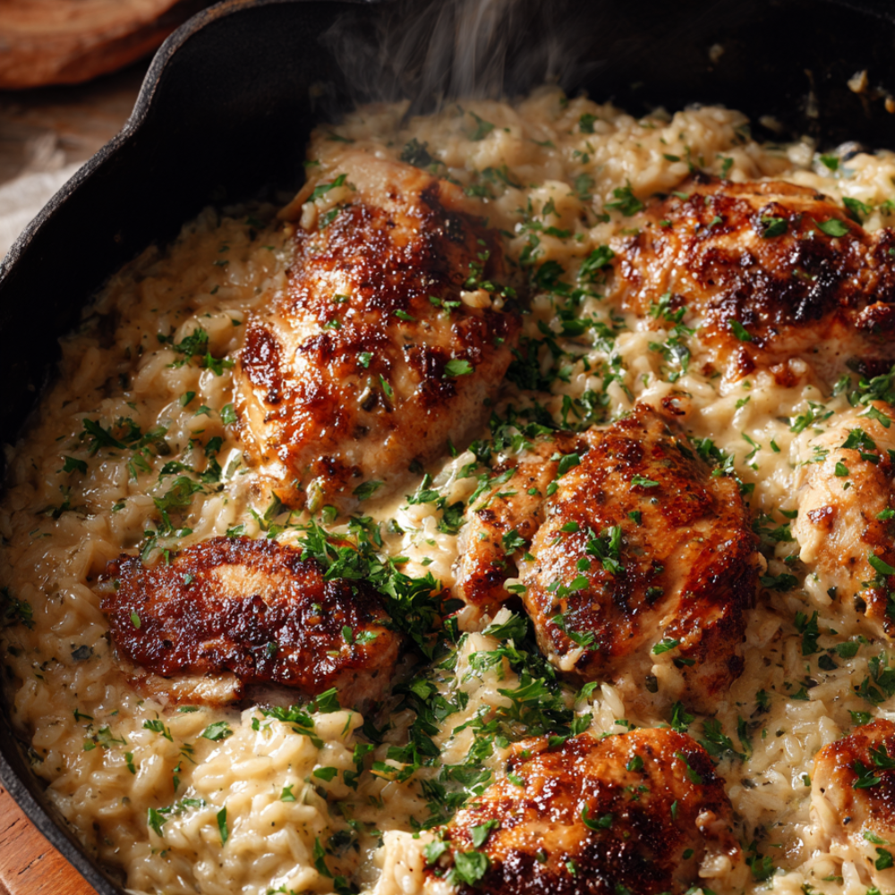 One-Pot Creamy Smothered Chicken and Rice