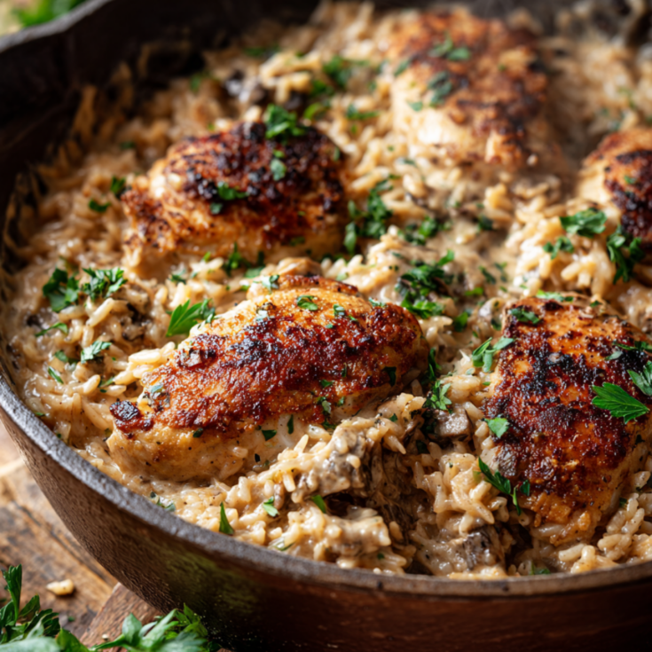 One-Pot Creamy Smothered Chicken and Rice