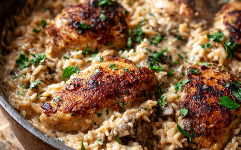 One-Pot Creamy Smothered Chicken and Rice