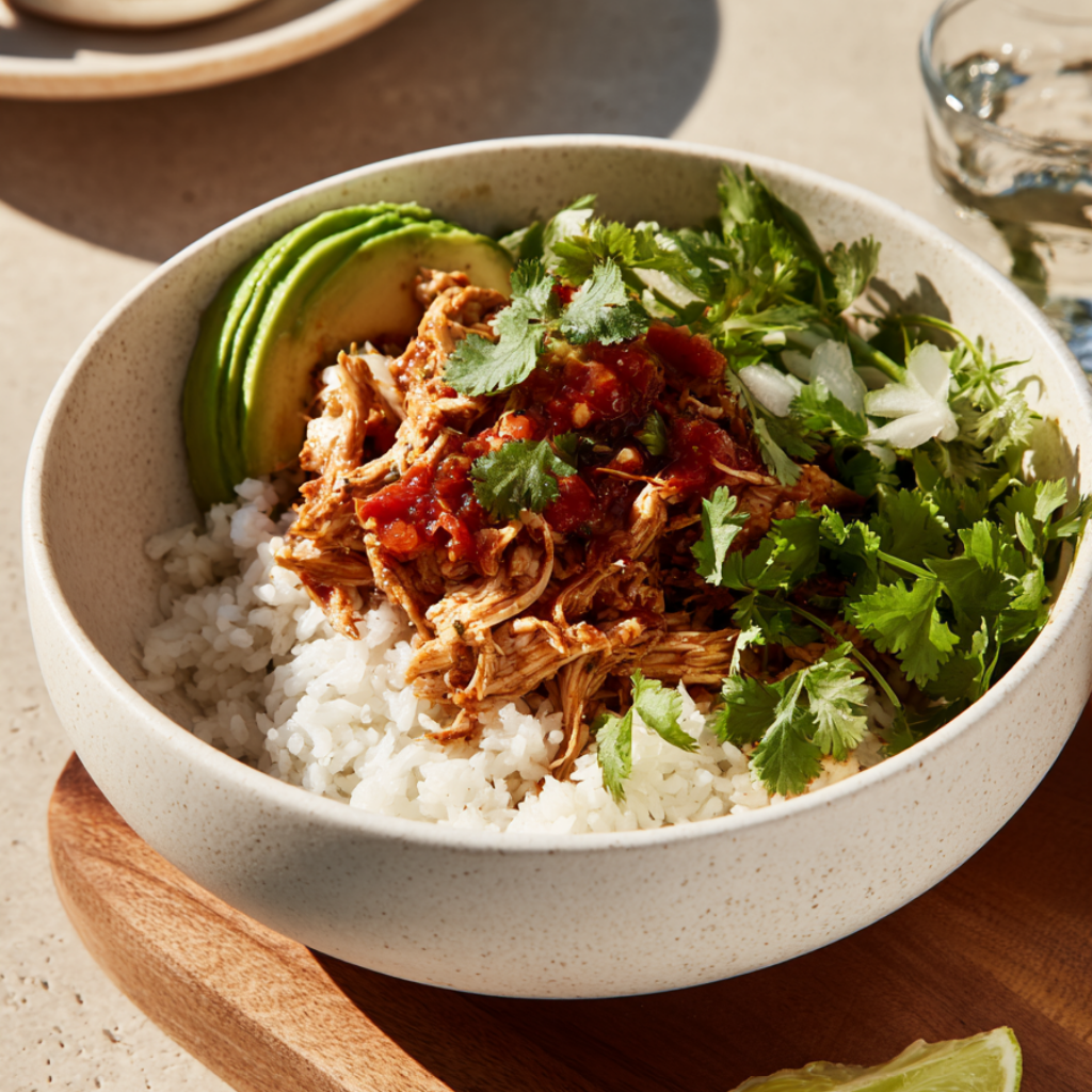 Crockpot Salsa Chicken-bowl