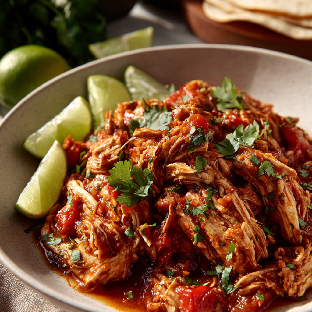 Crockpot Salsa Chicken-served
