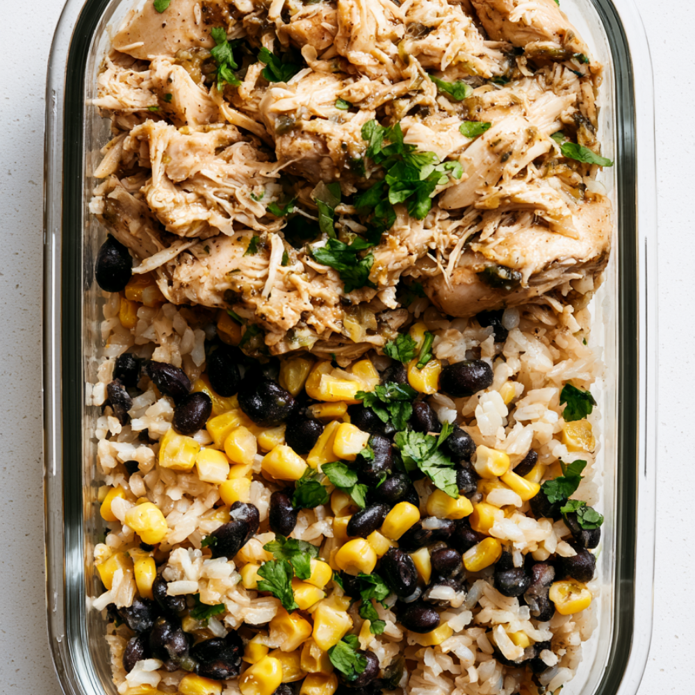 Crockpot Salsa Verde Chicken-taco bowl meal prep