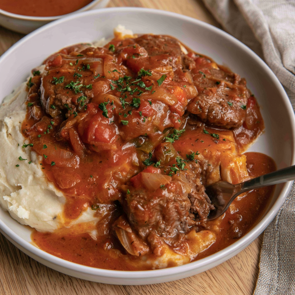 Crockpot Swiss Steak-plated