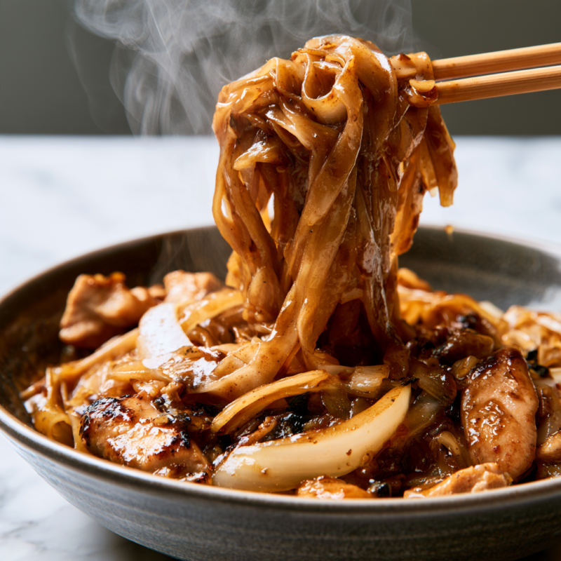 Drunken Noodles with Chicken Recipe-closeup