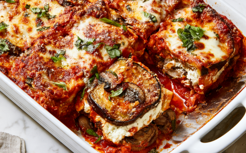 Extra cheesy eggplant lasagna, no noodles-sliced