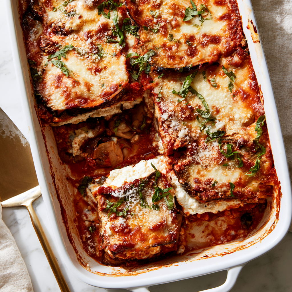 Extra cheesy eggplant lasagna, no noodles