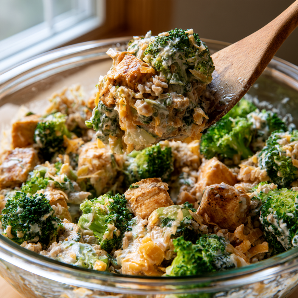 Freezer-Friendly Chicken, Broccoli & Brown Rice Casserole-filling