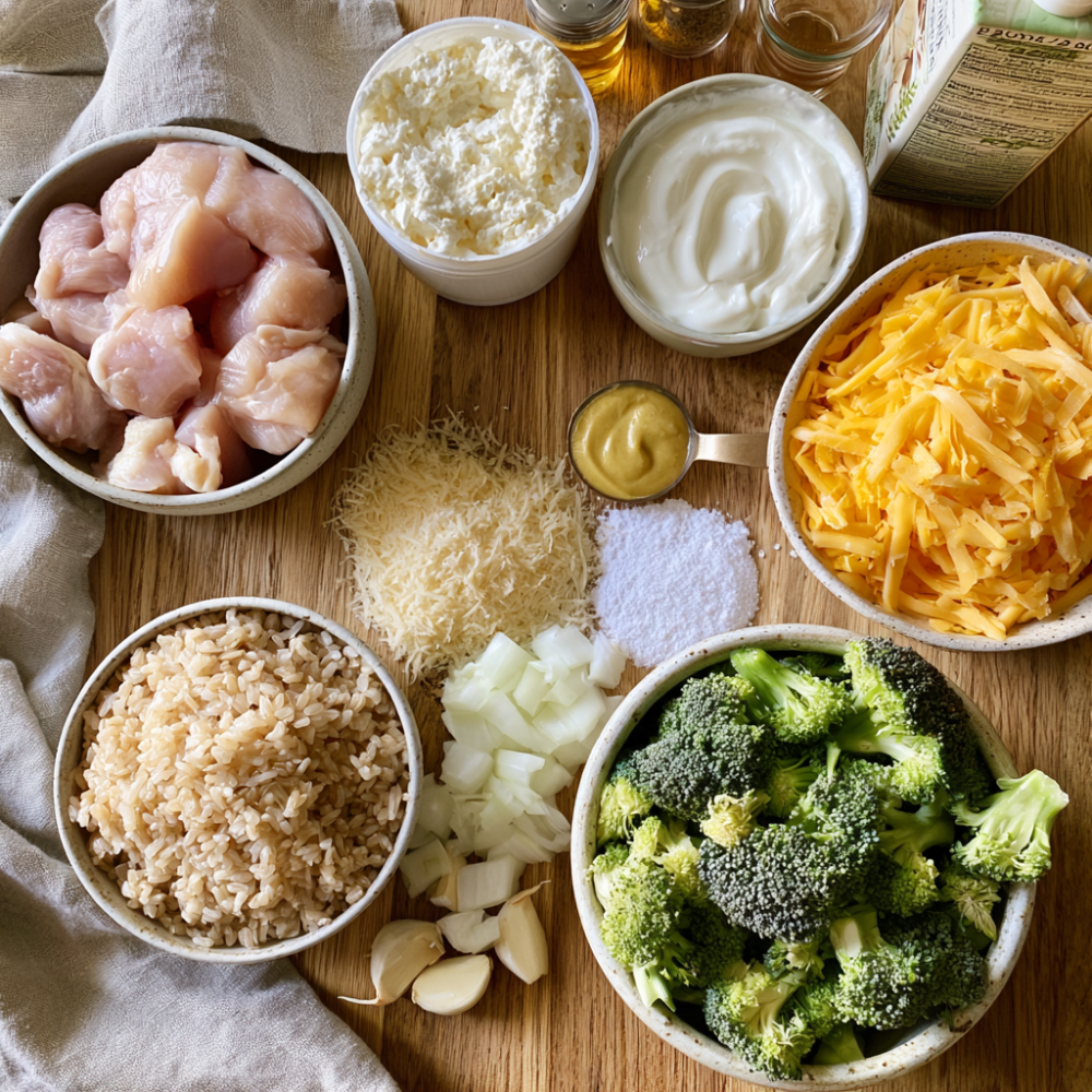 Freezer-Friendly Chicken, Broccoli & Brown Rice Casserole-ingredients