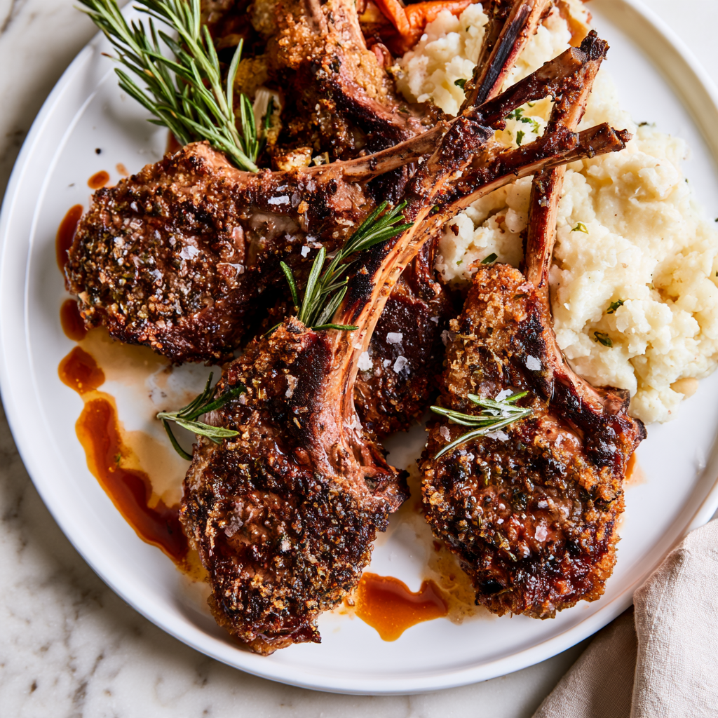 Garlic Herb Lamb Chops Recipe-with mashed potatoes