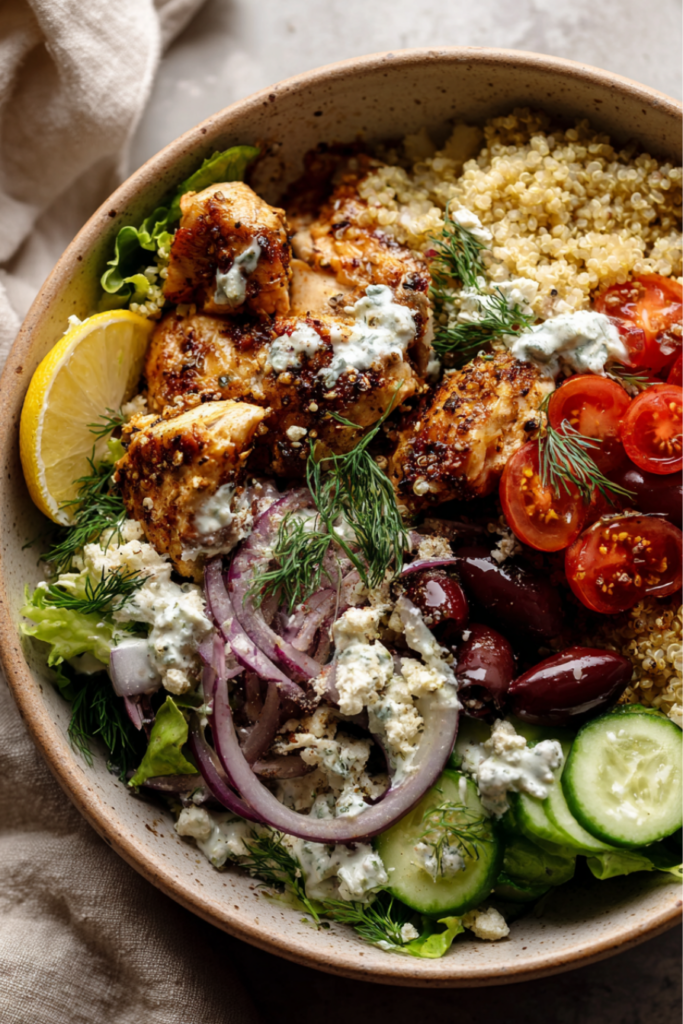 Greek Chicken Power Bowl Recipe-closeup