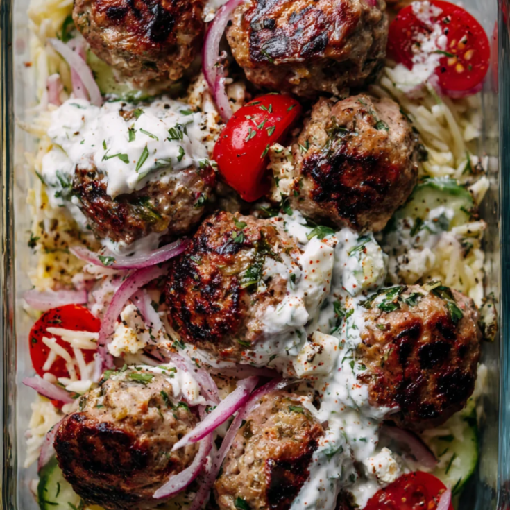 Greek Meatball Bowls with Orzo