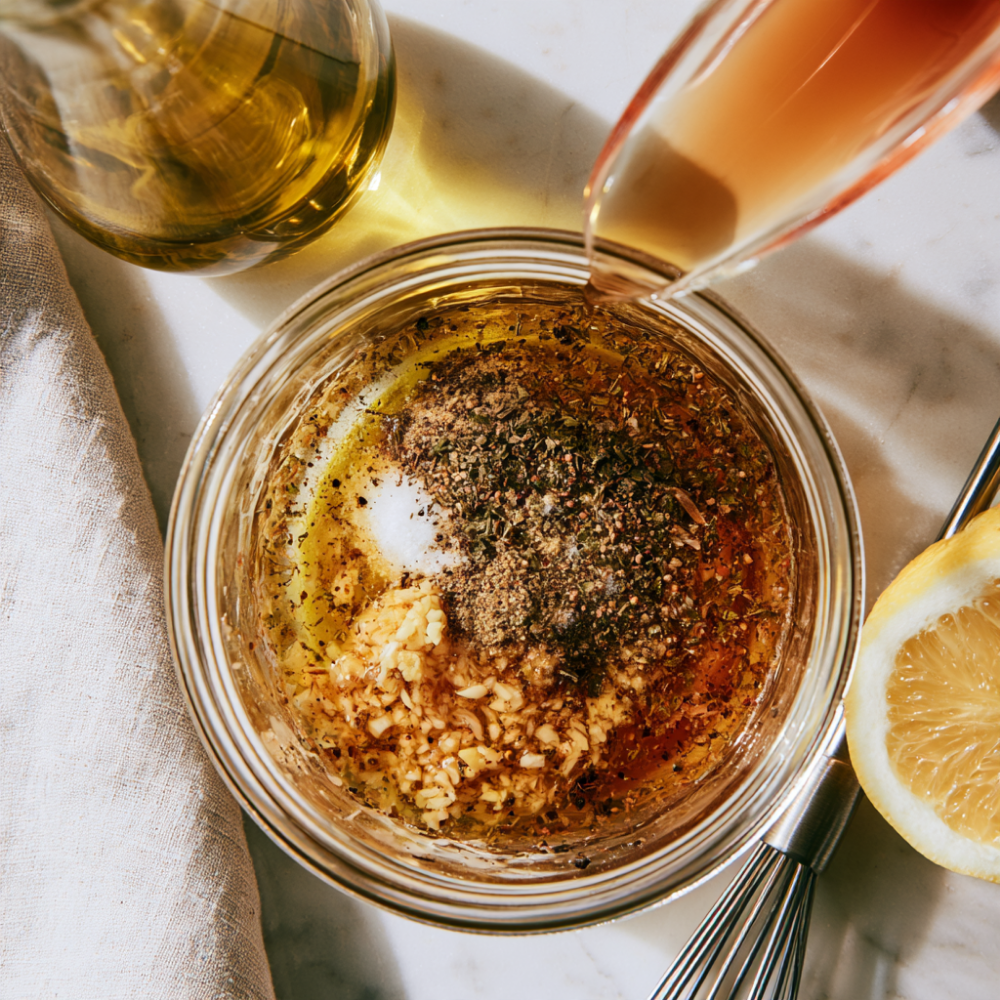 Greek Salad Dressing Recipe-adding ingredients