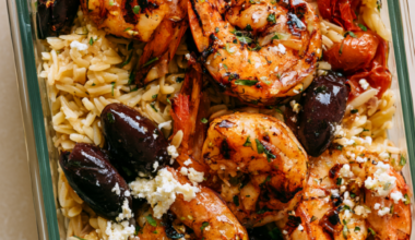 Greek Shrimp Orzo with Olives and Feta
