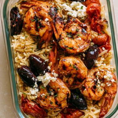 Greek Shrimp Orzo with Olives and Feta