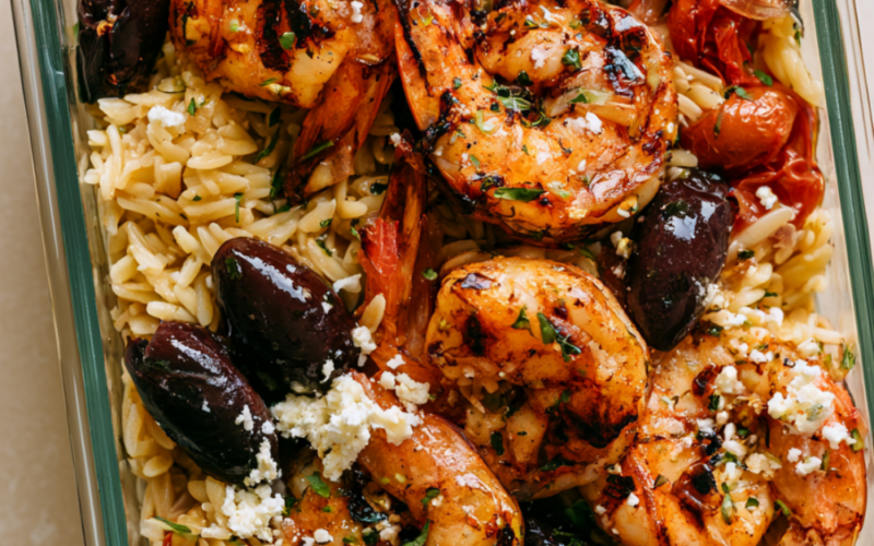 Greek Shrimp Orzo with Olives and Feta