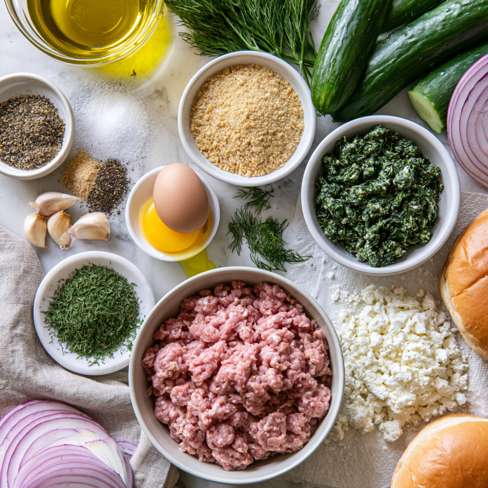 Greek Turkey Burgers with Feta & Spinach-ingredients